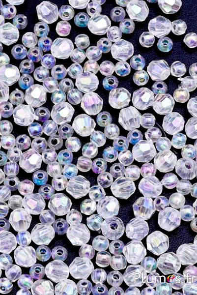 Perles acryliques facettées effet irisé - Ø 3-5 mm - transparent